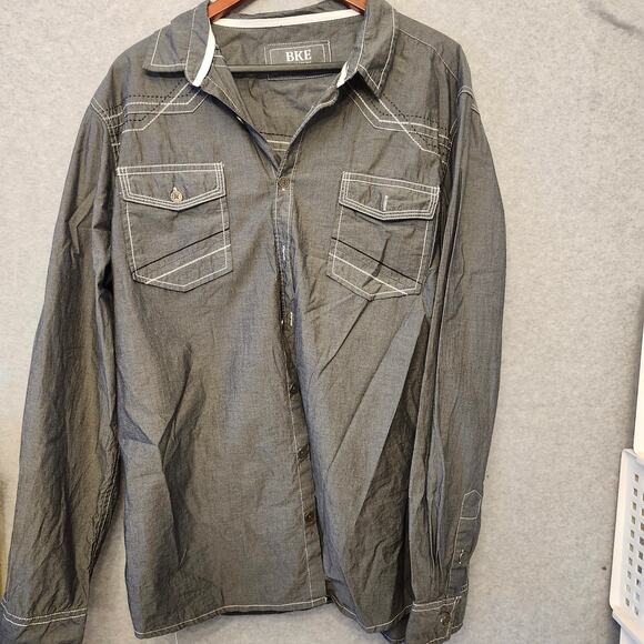 BKE Shirt Men's 2XL Dark Gray Standard Fit Western Buckle Shirt Long Sleeve - Picture 1 of 10